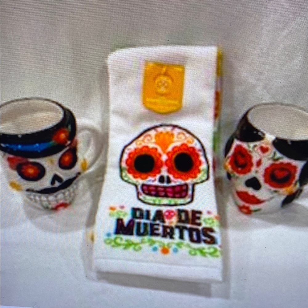 Colorful Dia de Muertos Towel and Mug Set
